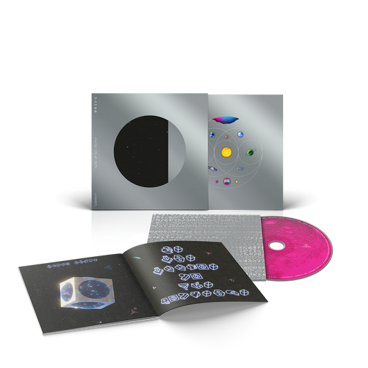 Pink💿silverCase, alienAlphabet📖&silver cover: 11planets in circles overlap likeVennDiagram: pink, blue, green&purpleNebula. GreenPlanet ofFlowers, turquoiseRivers&foliage💍RadiantGoldenSphere of solarFlares&fireOrangeLava. Planet of darkBlue, magenta&white oceanWaves. DeepBlue circuitBoard planet in silverCube.1of purple&indigoSwirls.1as aPurple, blue&green♾️Blue&purplePlanet. PinkSphere withOrangeCrater&greenMoon. BrightBlueOpal with💍&pink, blue, purple&greenPlanet with pink&yellowNeonMoons