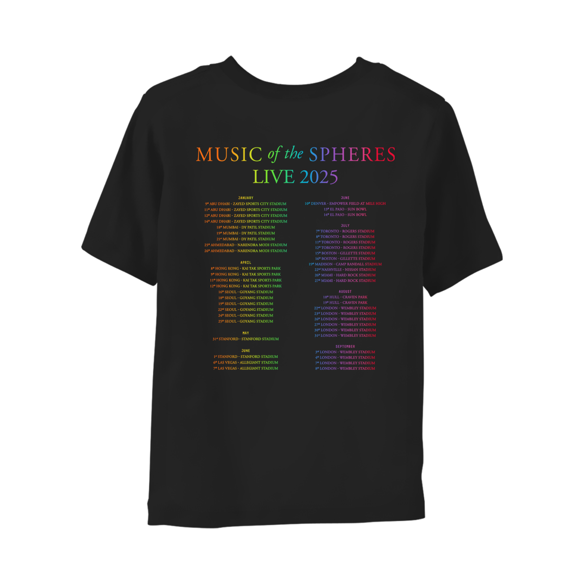 MUSIC OF THE SPHERES WORLD TOUR 2025 YOUTH TEE - BLACK